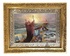 Cuadro El Milagro De Moises Cruzando El Mar Rojo 60x47 Cm Combinado Oro Y Plata Oro Y Plata