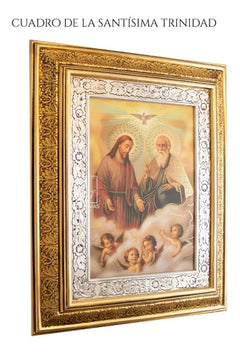Cuadro De La Santisima Trinidad 60x47 Cm Combinado Oro Y Plata Oro Y Plata