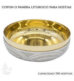 Copon O Panera Para 350 Hostias Liturgico A902 Plateado Con Detalle Dorado Grabado Litúrgico