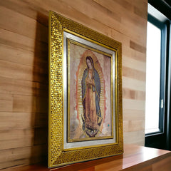 Cuadro Virgen De Guadalupe Original 59x46 Cm Panal Dorado Y Plateado Dorado