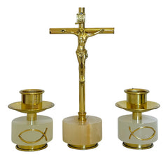 Candeleros De Mesa Y Cruz Para Altar Portavela De Onix Dorado