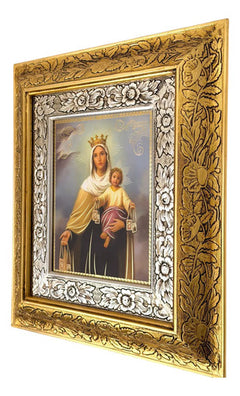 Cuadro De Madera 45x40 Cm Virgen Del Carmen Oro Y Plata