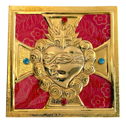 Porta palia y juego de palias con el Sagrado Corazón, artículo religioso hecho a mano en México