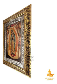 Cuadro Virgen De Guadalupe Con Angeles 60x47 Cm Combinado Oro Y Plata Oro Y Plata