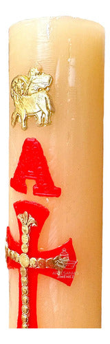 Cirio Pascual 22x5 8 Piezas Decorado Para Semana Santa Beige Decorado Alfa Omega Y Cordero Variado