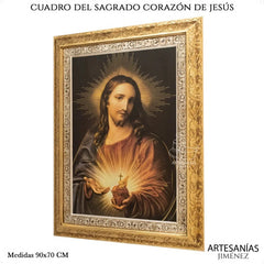 Cuadro Sagrado Corazón De Jesús 90x70 Cm T329 Combinado Oro Y Plata Oro Y Plata