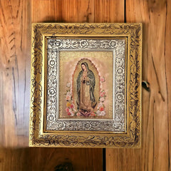Cuadro Virgen De Guadalupe Y Rosas 45x40 Cm C2 Combinado Oro Y Plata Oro Y Plata