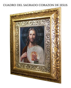 Cuadro Sangrado Corazon De Jesus 45x40 Cm A0991 Combinado Oro Y Plata Oro Y Plata