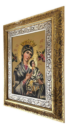 Cuadro Perpetuo Socorro 60x47 Cm Combinado Oro Y Plata Oro Y Plata