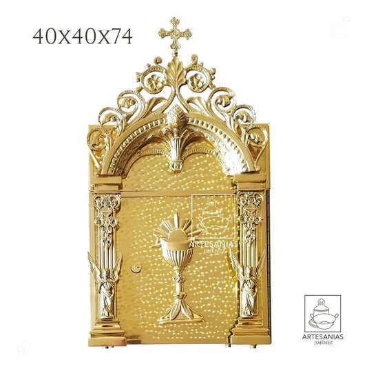 Sagrario de bronce grande, modelo católico tradicional, hecho a mano en México
