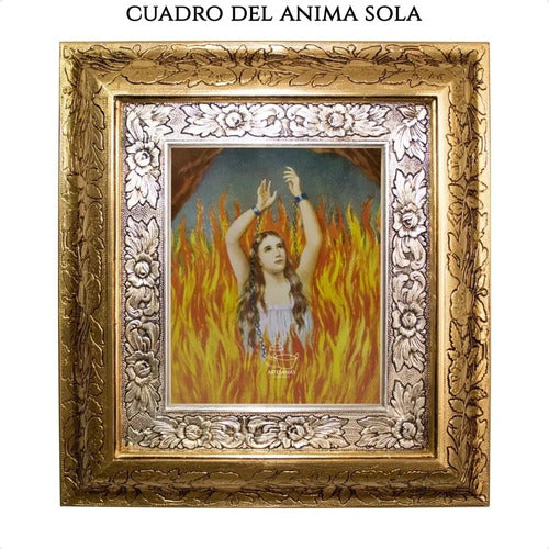Cuadro del Ánima Sola de 90x70 cm, acabado combinado oro y plata, hecho a mano en México