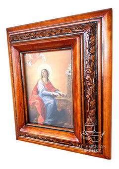 Cuadro Rostro De Jesus Color Nogal Madera De Pino 22x19 Cm Color Nogal