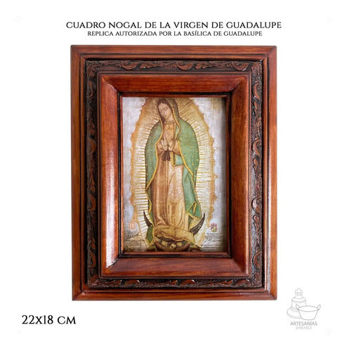 Cuadro De La Virgen De Guadalupe Réplica Autorizada En Nogal De 22x18 Cm
