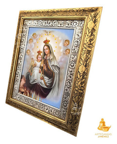 Cuadro Virgen Del Carmen Y Angeles 60x47 Cm Combinado Oro Y Plata Oro Y Plata