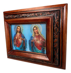 Cuadro Dulce Corazon De Maria Y Jesus Madera De Pino 22x19cm Color Nogal