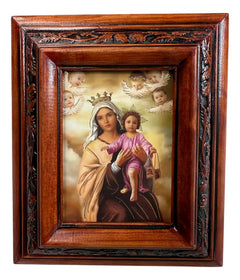 Cuadro Virgen Del Carmen Color Nogal Madera De Pino 22x19 Cm Color Nogal