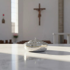 Copon O Panera Para 350 Hostias Liturgico A902 Plateado Con Detalle Dorado Grabado Litúrgico