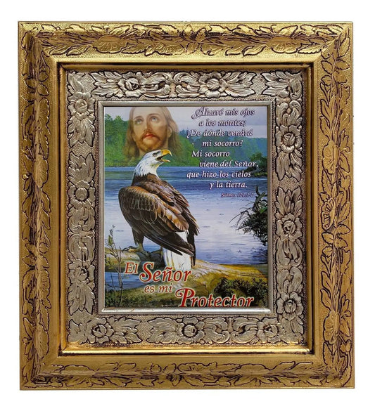 Cuadro con la cita del Salmo 121:1-2, 45x40 cm, acabado combinado oro y plata