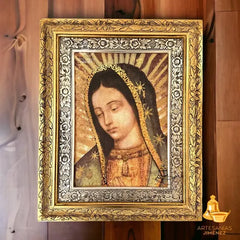Cuadro Rostro De La Virgen De Guadalupe 60x47 Cm Combinado Oro Y Plata Oro Y Plata