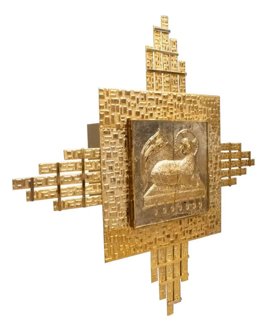 Sagrario Cordero de Dios de 45x45 cm con expositor JHS, en latón y bronce, hecho a mano en México
