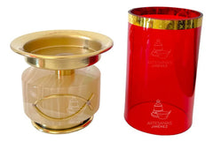 Candeleros De Mesa Para Altar Con Vaso Rojo Piedra Redonda Dorado