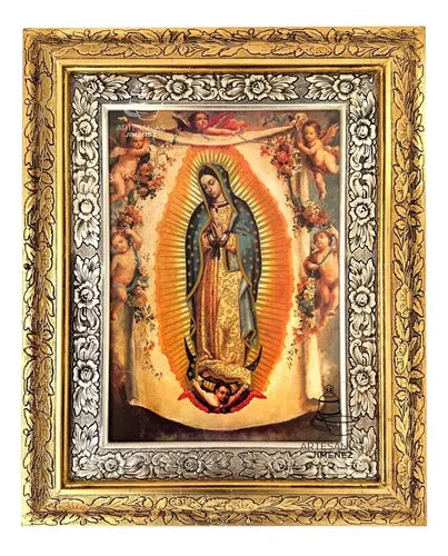 Cuadro Virgen De Guadalupe Con Angeles 60x47 Cm Combinado Oro Y Plata Oro Y Plata