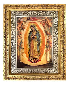 Cuadro Virgen De Guadalupe Con Angeles 60x47 Cm Combinado Oro Y Plata Oro Y Plata