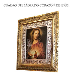 Cuadro Sagrado Corazon De Jesus 45x40 Cm Combinado Oro Y Plata Oro Y Plata