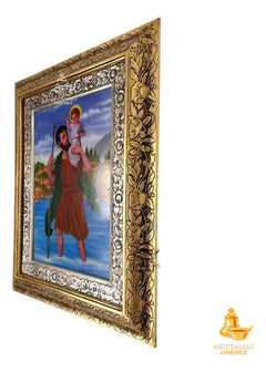Cuadro San Cristobal 60x47 Cm Combinado Oro Y Plata Oro Y Plata
