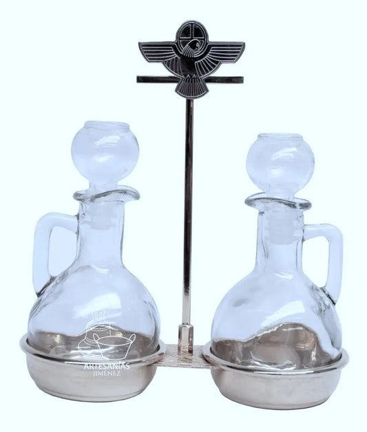 Juego de vinajeras de cristal modelo A961 de 150 ml con base de latón, hecho a mano en México