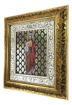 Cuadro Sagrado Corazón De Jesús 45x40 Cm A013 Combinado Oro Y Plata Oro Y Plata