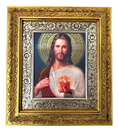 Cuadro Sagrado Corazon De Jesus 45x40 Cm V2 Combinado Oro Y Plata / Oro Y Plata V3 Dorado Con Plateado