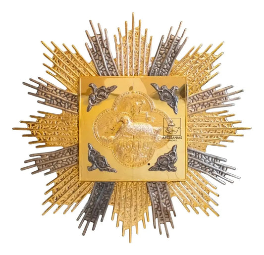 Sagrario con expositor y resplandor de rayos de 105 cm, con baño de oro, hecho a mano en México