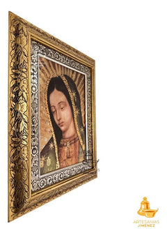 Cuadro Rostro De La Virgen De Guadalupe 60x47 Cm Combinado Oro Y Plata Oro Y Plata