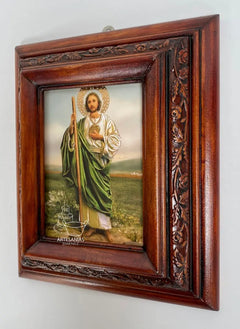 Cuadro Rostro De Jesus Color Nogal Madera De Pino 22x19 Cm Color Nogal