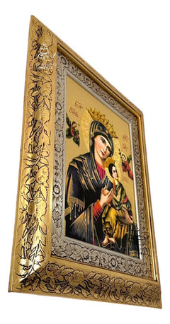Cuadro Perpetuo Socorro 60x47 Cm Combinado Oro Y Plata Oro Y Plata