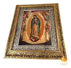 Cuadro Virgen De Guadalupe Con Angeles 60x47 Cm Combinado Oro Y Plata Oro Y Plata