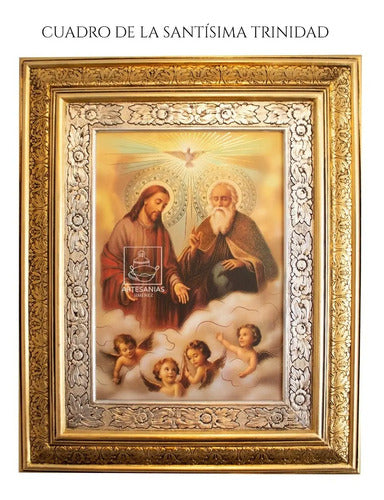 Cuadro De La Santisima Trinidad 60x47 Cm Combinado Oro Y Plata Oro Y Plata