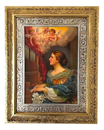 Cuadro Santa Cecilia 60x47 Cm Combinado Oro Y Plata Oro Y Plata