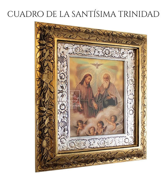 Cuadro de la Santísima Trinidad, 45x40 cm, acabado combinado oro y plata