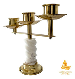 Candeleros De Mesa Tres Luces (2 Piezas) Espiral Dorado Piedra Onix Redonda