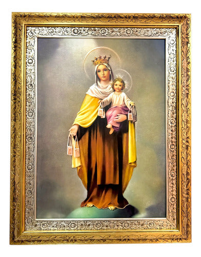 Cuadro Virgen Del Carmen 90x70 Cm Madera Hoja Oro Y Plata