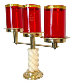 Candeleros De Tres Luces (2 Piezas) Caramelo Con Pantallas Rojo
