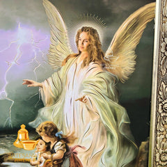 Cuadro Angel De La Guarda 60x47 Cm Combinado Oro Y Plata Oro Y Plata