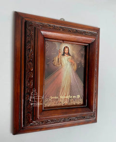 Cuadro Rostro De Jesus Color Nogal Madera De Pino 22x19 Cm Color Nogal