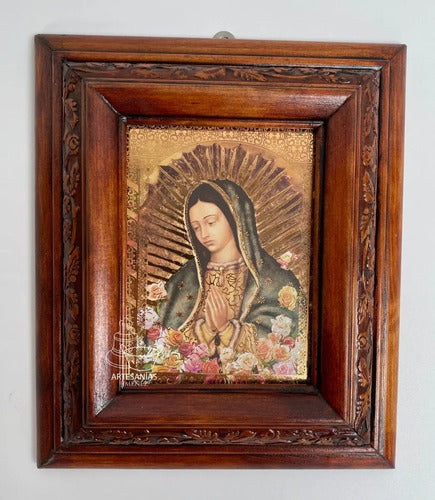 Cuadro Busto De La Virgen De Guadalupe Y Rosas C00013 Nogal Nogal