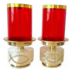 Altar Table Candlesticks with 8 Cups, Onyx Stone, Gold