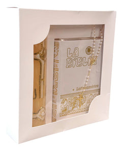Kit Primera Comunión Vela Biblia Rosario Y Brazalete