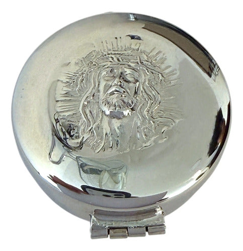 Relicario Hostiario 5 Cm Plateado Pixide Relieve Rostro De Cristo
