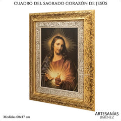Cuadro Sagrado Corazón De Jesús 60x47 Cm Q116 Combinado Oro Y Plata Oro Y Plata